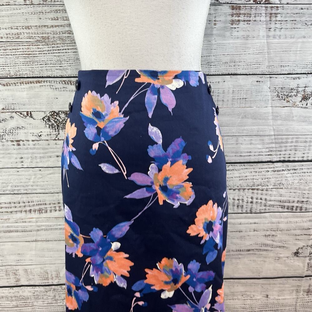 The Limited Skirt sz 12 Blue Coral Floral Straight Stretch Knee Tropical Career - Picture 2 of 9